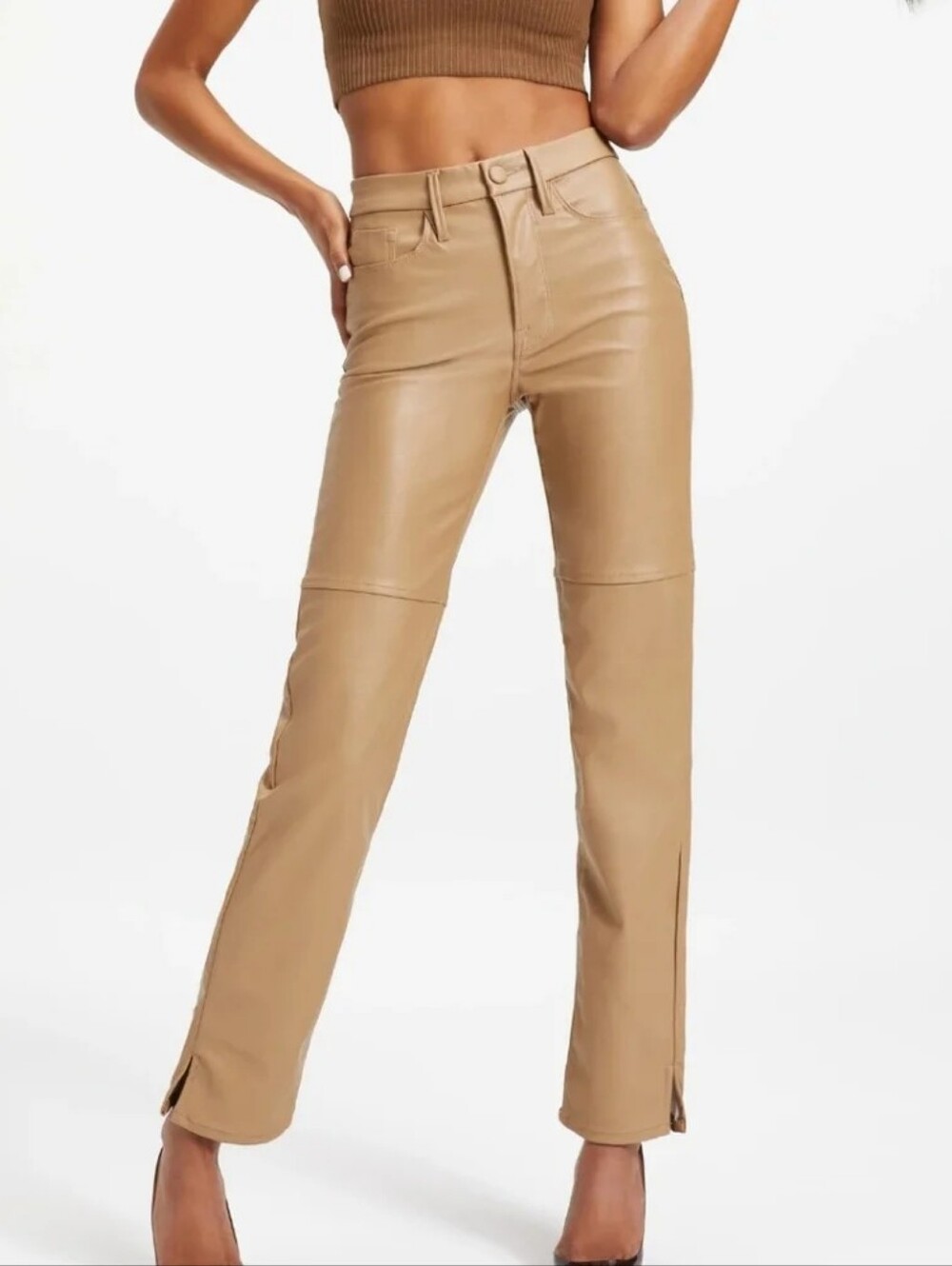 Good American Good Boy Better Than Leather Warm Caramel Pants 0/25